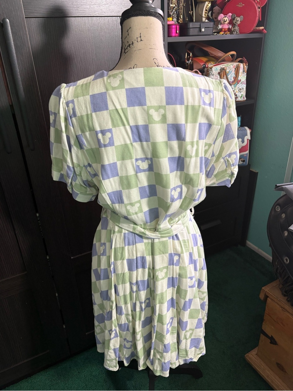 Her Universe Green and Lavender Gingham Tie-Waist Midi Dress - Picture 3 of 4